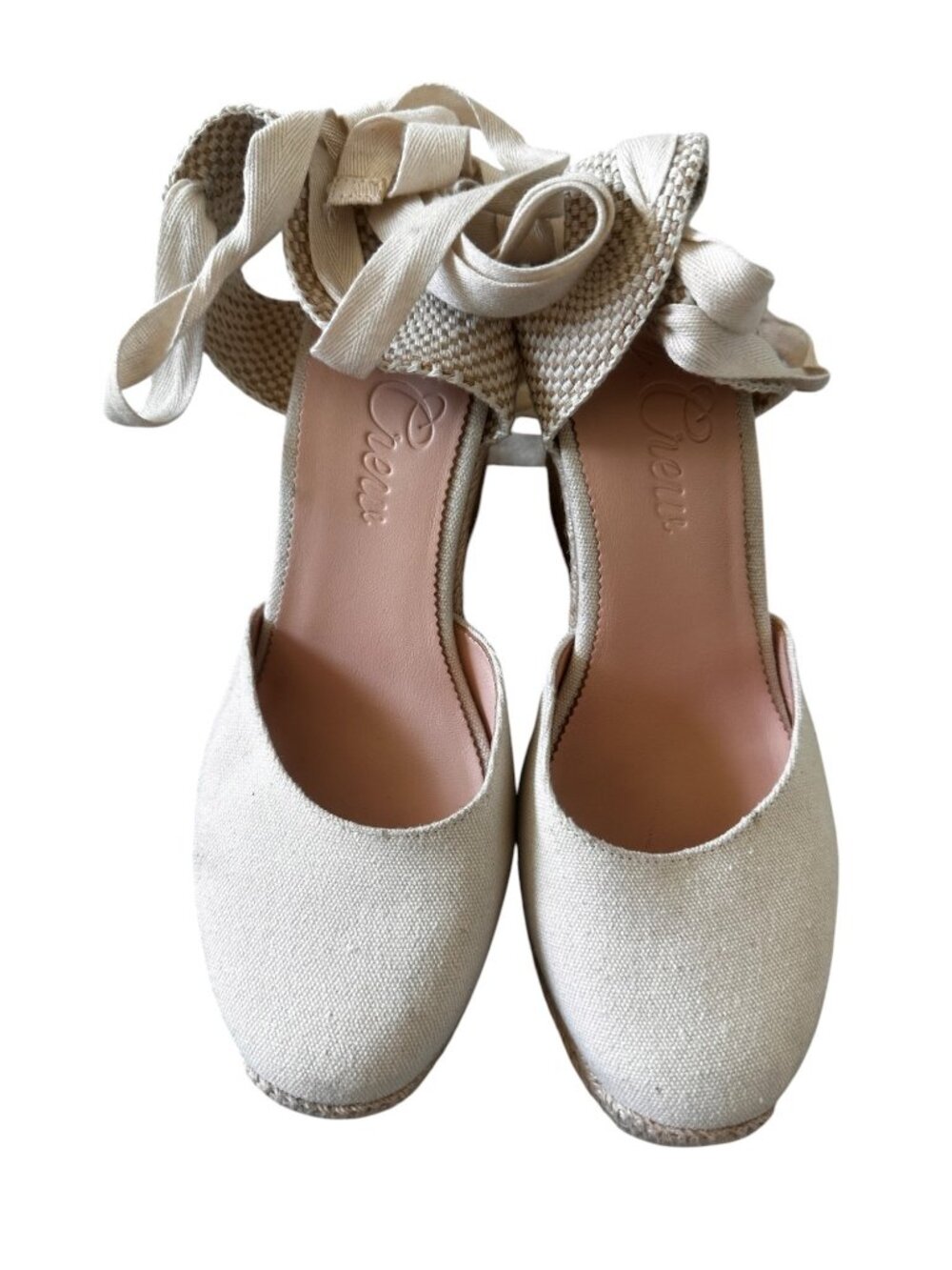 JCREW Lace Up High Heels Espadrille Womens 9.5 Beige Wedge Coastal Comfort Beach - Picture 11 of 13